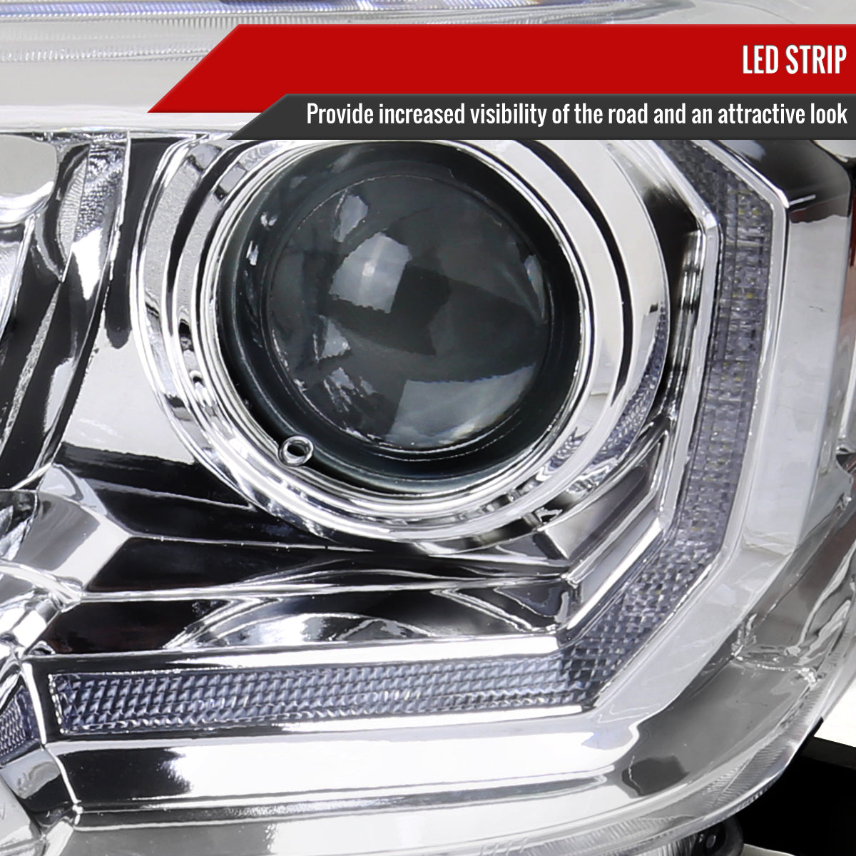 2016-2023 Toyota Tacoma LED Bar Projector Headlight (Chrome Housing/Clear Lens)