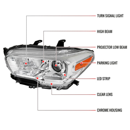 2016-2023 Toyota Tacoma LED Bar Projector Headlight (Chrome Housing/Clear Lens)