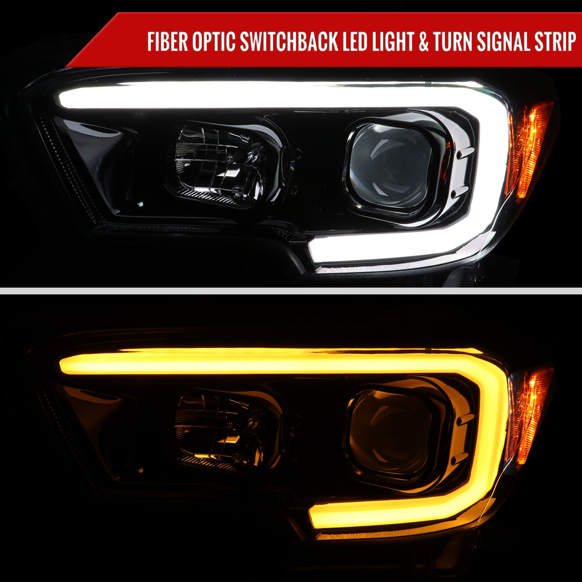 2016-2023 Toyota Tacoma Switchback LED C-Bar Projector Headlights (Glossy Black Housing/Clear Lens)