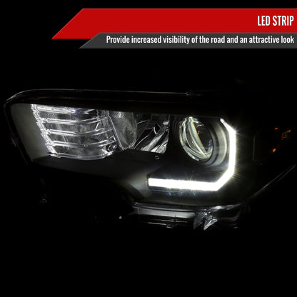 2016-2023 Toyota Tacoma LED Bar Projector Headlight (Matte Black Housing/Clear Lens)