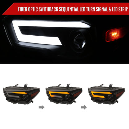 2016-2023 Toyota Tacoma Switchback Sequential LED Bar Projector Headlights (Black Housing/Smoked Lens)