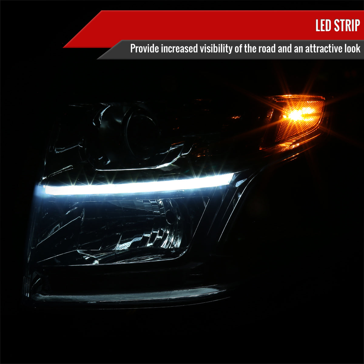 2015-2020 Chevrolet Tahoe Suburban/ 2016-2019 Suburban 3500HD Projector Headlights w/ LED Light Strip (Chrome Housing/Smoked Lens)
