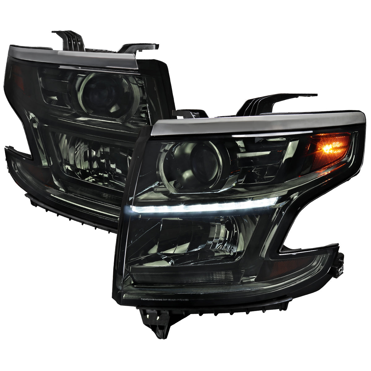 2015-2020 Chevrolet Tahoe Suburban/ 2016-2019 Suburban 3500HD Projector Headlights w/ LED Light Strip (Chrome Housing/Smoked Lens)