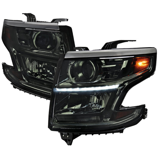 2015-2020 Chevrolet Tahoe Suburban/ 2016-2019 Suburban 3500HD Projector Headlights w/ LED Light Strip (Chrome Housing/Smoked Lens)