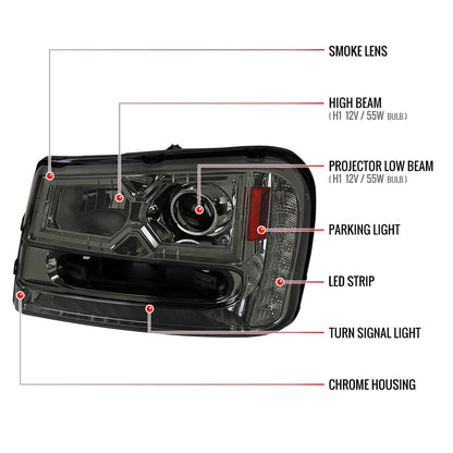 2002-2009 Chevrolet Trailblazer Projector Headlights w/ LED Light Strip (Chrome Housing/Smoked Lens)
