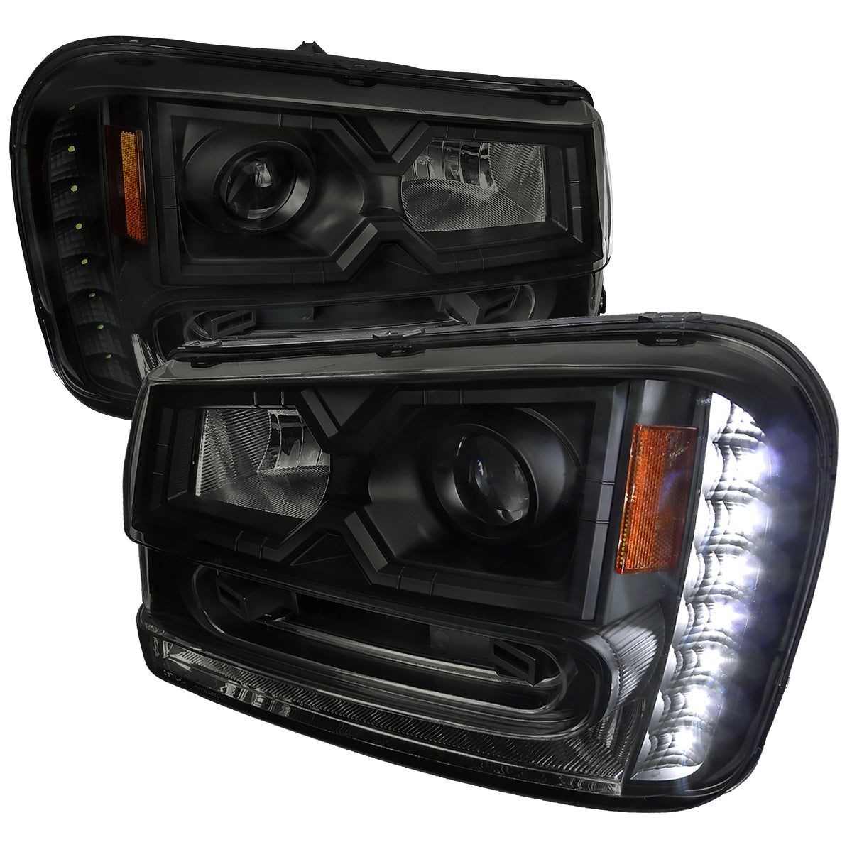 2002-2009 Chevrolet Trailblazer Projector Headlights w/ LED Light Strip (Black Housing/Smoked Lens)
