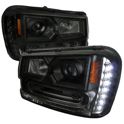 2002-2009 Chevrolet Trailblazer Projector Headlights w/ LED Light Strip (Black Housing/Smoked Lens)