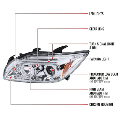 2005-2010 Scion tC Dual Halo Projector Headlights (Chrome Housing/Clear Lens)