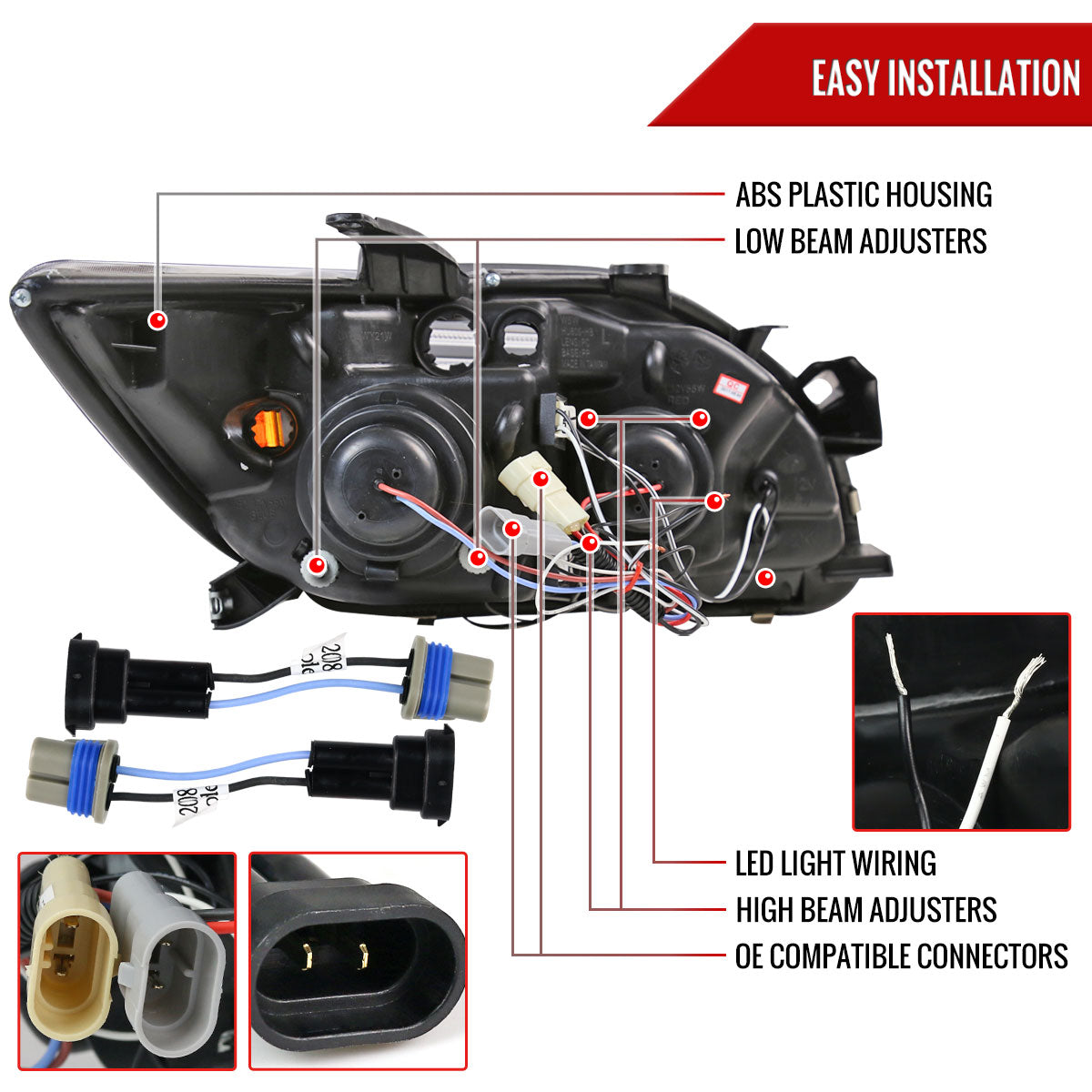 2005-2010 Scion tC Dual Halo Projector Headlights (Jet Black Housing/Clear Lens)