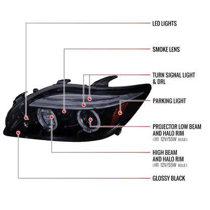 2005-2010 Scion tC Dual Halo Projector Headlights (Glossy Black Housing/Smoked Lens)