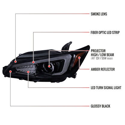 2011-2013 Scion tC LED Bar Projector Headlights w/ LED Turn Signal Lights (Glossy Black Housing/Smoked Lens)