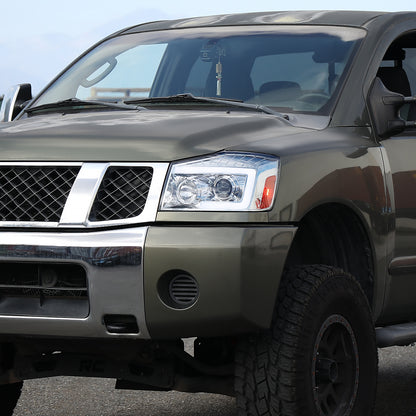 2004-2015 Nissan Titan / 2004-2007 Armada LED C-Bar Projector Headlights w/ Switchback Sequential Turn Signals (Chrome Housing/Clear Lens)