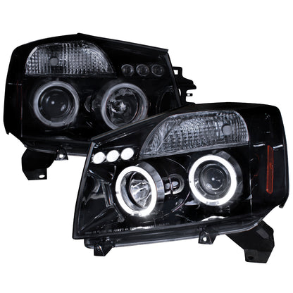 2004-2015 Nissan Titan/ 2004-2007 Armada Dual Halo Projector Headlights (Glossy Black Housing/Smoked Lens)