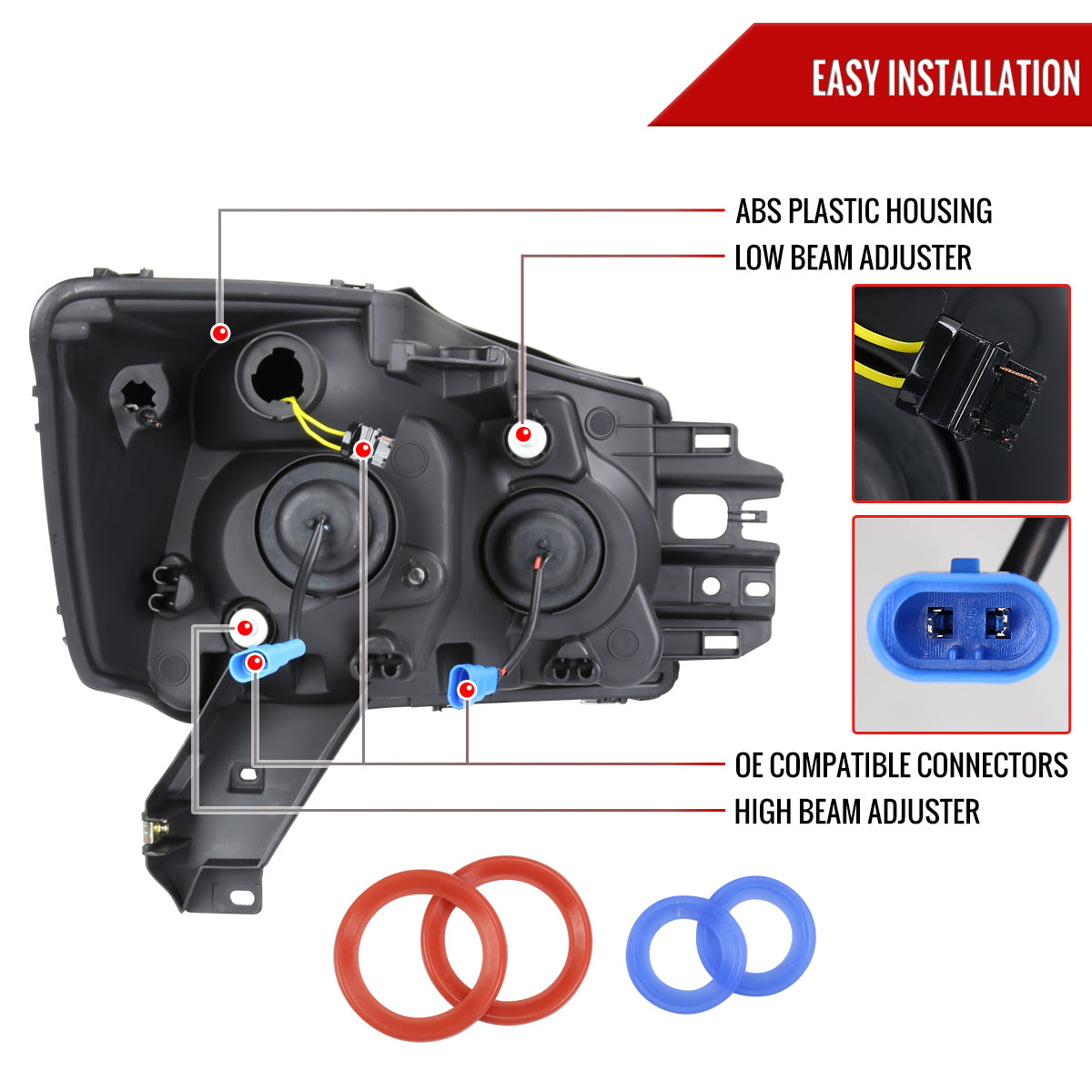 2004-2015 Nissan Titan / 2004-2007 Armada LED C-Bar Projector Headlights w/ Switchback Sequential Turn Signals (Matte Black Housing/Clear Lens)