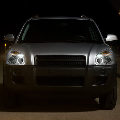 2005-2009 Hyundai Tucson Single Halo Projector Headlights (Chrome Housing/Clear Lens)