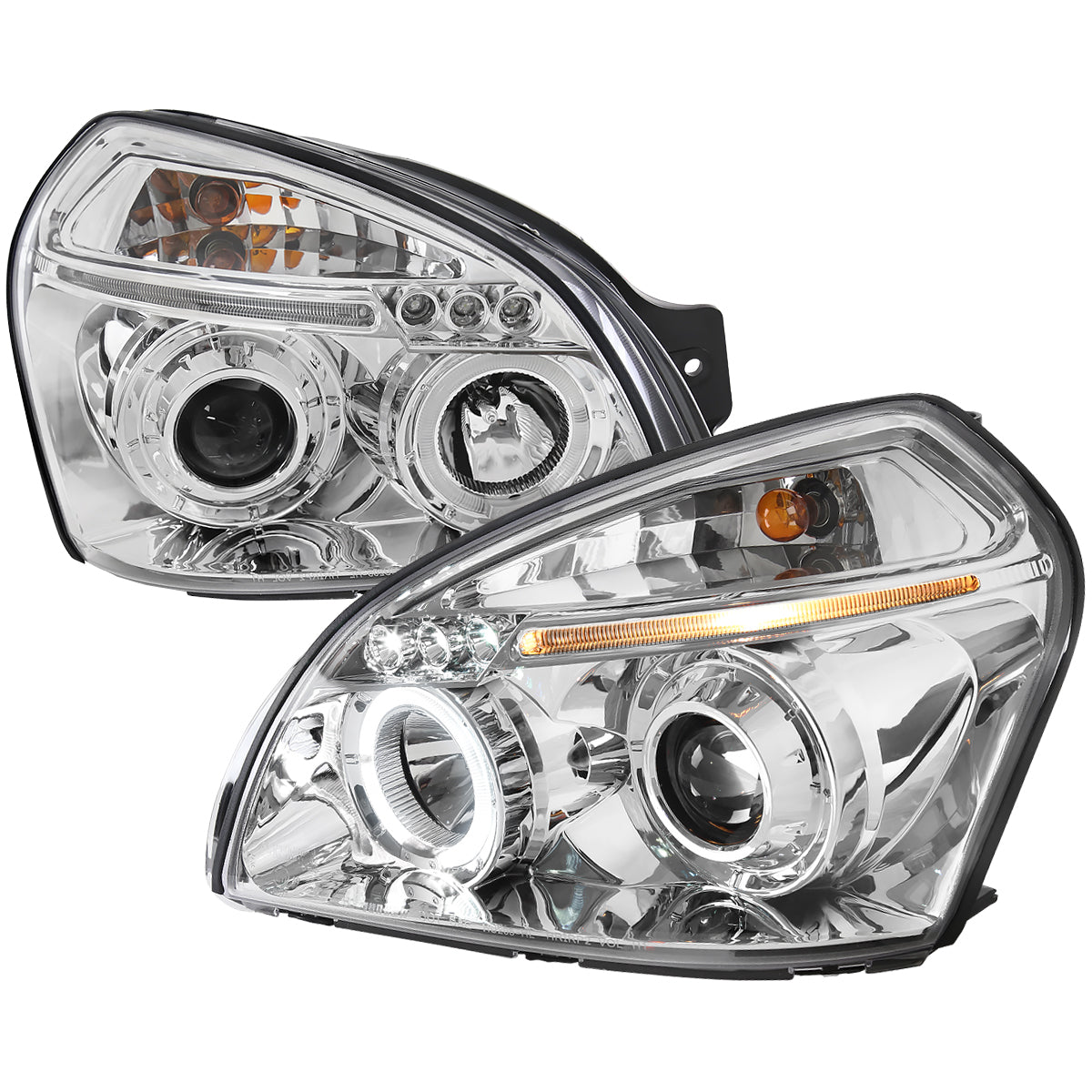 2005-2009 Hyundai Tucson Single Halo Projector Headlights (Chrome Housing/Clear Lens)