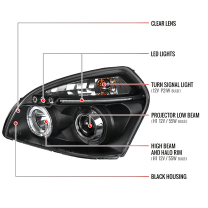 2005-2009 Hyundai Tucson Single Halo Projector Headlights (Matte Black Housing/Clear Lens)