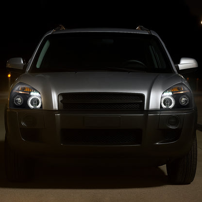 2005-2009 Hyundai Tucson Single Halo Projector Headlights (Matte Black Housing/Clear Lens)