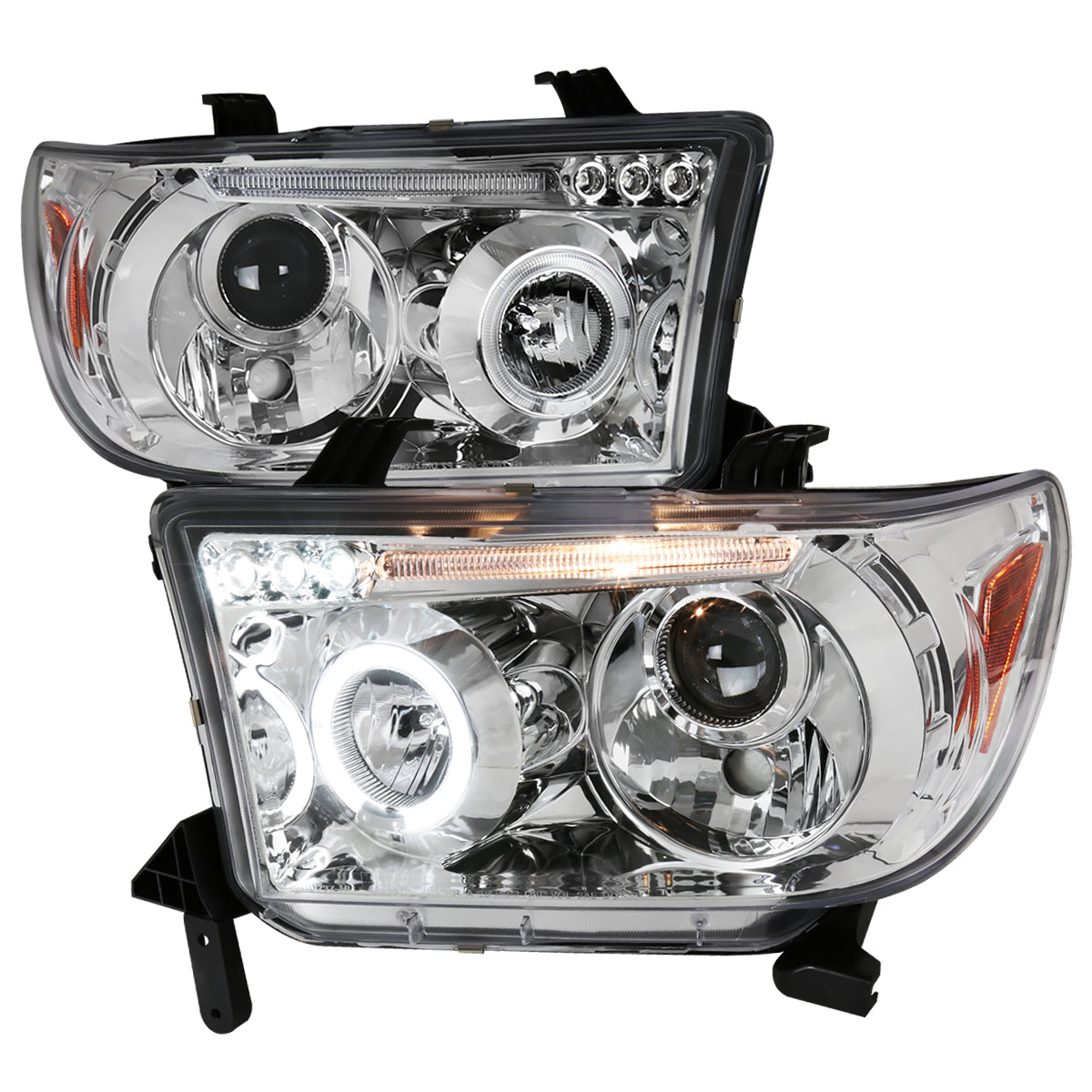 2007-2013 Toyota Tundra/ 2008-2017 Sequoia Single Halo Projector Headlights (Chrome Housing/Clear Lens)