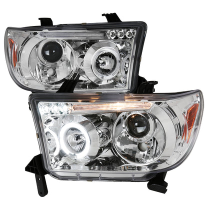 2007-2013 Toyota Tundra/ 2008-2017 Sequoia Single Halo Projector Headlights (Chrome Housing/Clear Lens)