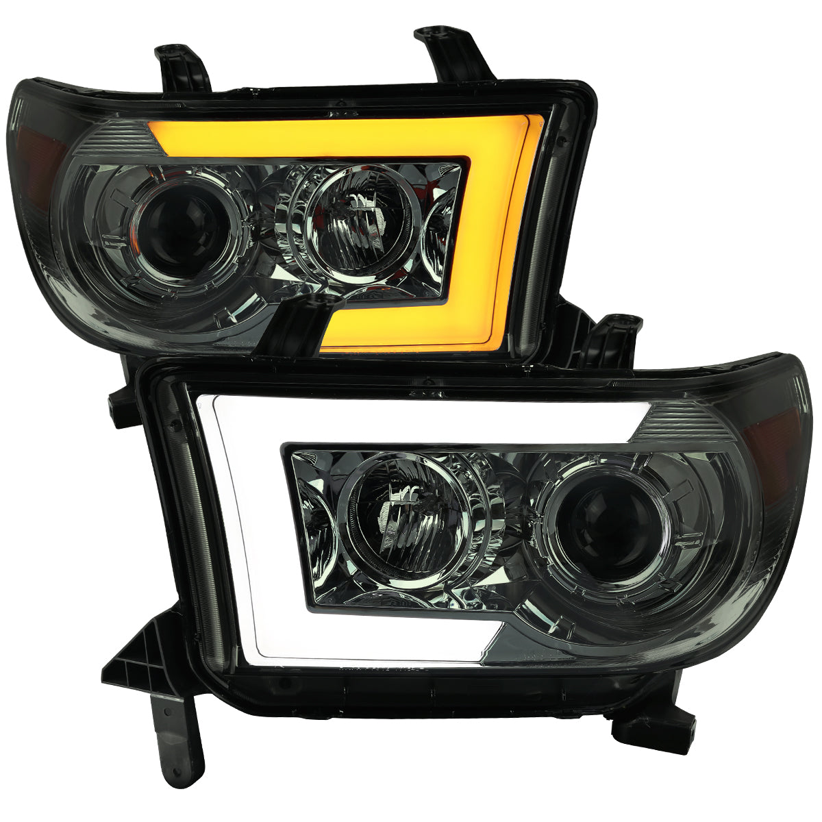 2007-2013 Toyota Tundra/ 2008-2017 Sequoia Switchback Sequential LED C-Bar Projector Headlights (Chrome Housing/Smoked Lens)