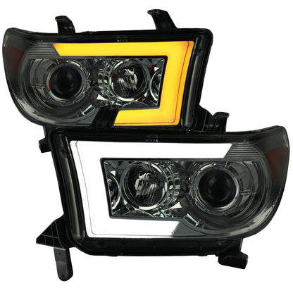 2007-2013 Toyota Tundra/ 2008-2017 Sequoia Switchback Sequential LED C-Bar Projector Headlights (Chrome Housing/Smoked Lens)