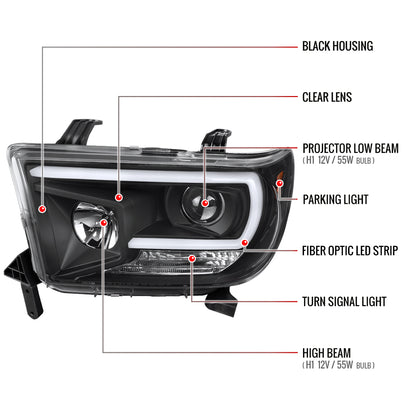 2007-2013 Toyota Tundra/ 2008-2017 Sequoia LED C-Bar Projector Headlights (Black Housing/Clear Lens)