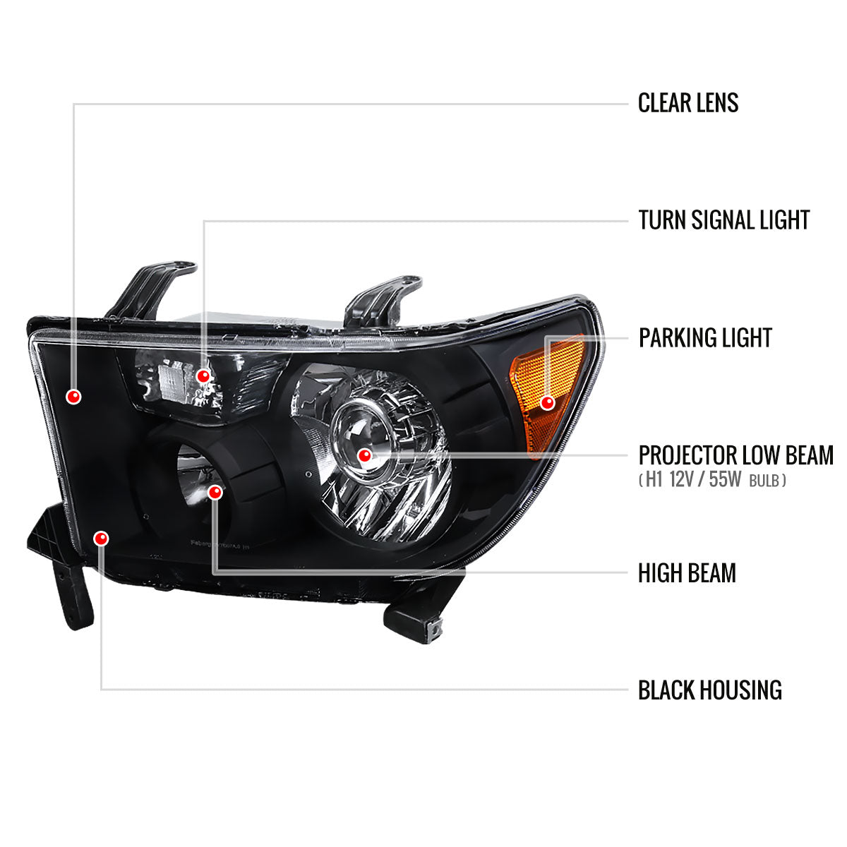 2007-2014 Toyota Tundra/Sequoia Retro Style Projector Headlights (Matte Black Housing/Clear Lens)