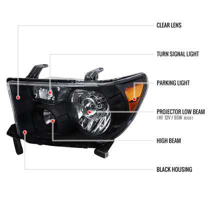 2007-2014 Toyota Tundra/Sequoia Retro Style Projector Headlights (Matte Black Housing/Clear Lens)