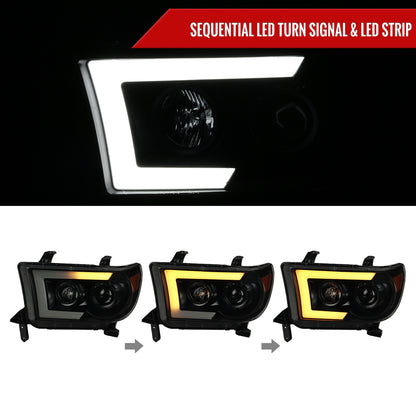2007-2013 Toyota Tundra/ 2008-2017 Sequoia Switchback Sequential LED C-Bar Projector Headlights (Black Housing/Smoked Lens)