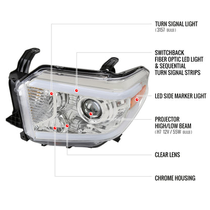 2014-2021 Toyota Tundra LED Switchback Sequential Turn Signal LED Bar Projector Headlights (Chrome Housing/Clear Lens)
