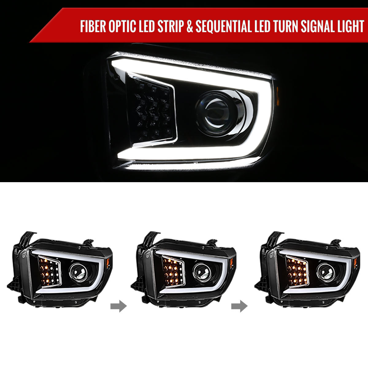 2014-2021 Toyota Tundra LED C-Bar Projector Headlights w/ Sequential Turn Signal Lights (Jet Black Housing/Clear Lens)