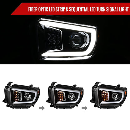 2014-2021 Toyota Tundra LED C-Bar Projector Headlights w/ Sequential Turn Signal Lights (Jet Black Housing/Clear Lens)