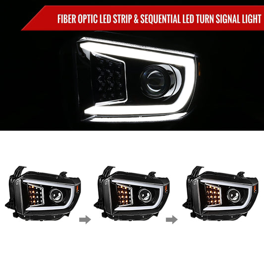 2014-2021 Toyota Tundra LED C-Bar Projector Headlights w/ Sequential Turn Signal Lights (Jet Black Housing/Clear Lens)