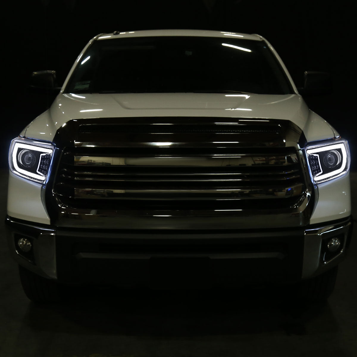 2014-2021 Toyota Tundra LED C-Bar Projector Headlights w/ Sequential Turn Signal Lights (Jet Black Housing/Clear Lens)