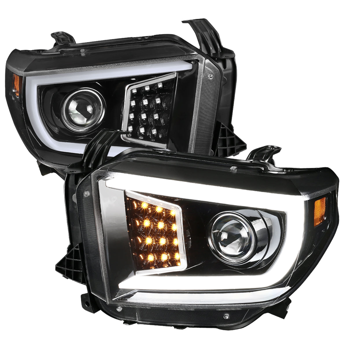2014-2021 Toyota Tundra LED C-Bar Projector Headlights w/ Sequential Turn Signal Lights (Jet Black Housing/Clear Lens)