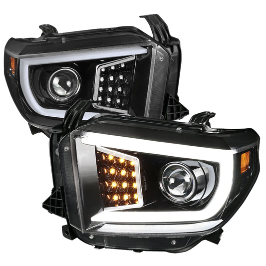2014-2021 Toyota Tundra LED C-Bar Projector Headlights w/ Sequential Turn Signal Lights (Jet Black Housing/Clear Lens)