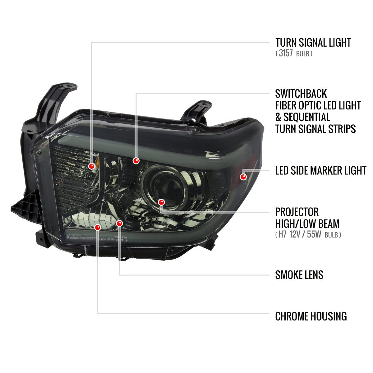 2014-2021 Toyota Tundra LED Switchback Sequential Turn Signal LED Bar Projector Headlights (Chrome Housing/Smoked Lens)