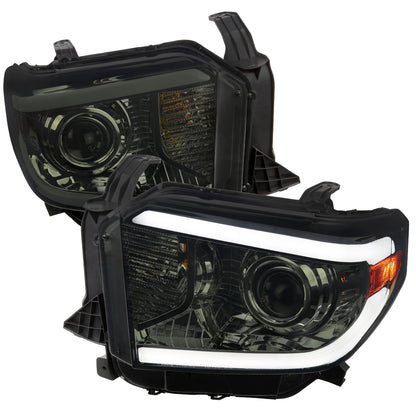 2014-2021 Toyota Tundra LED Switchback Sequential Turn Signal LED Bar Projector Headlights (Chrome Housing/Smoked Lens)
