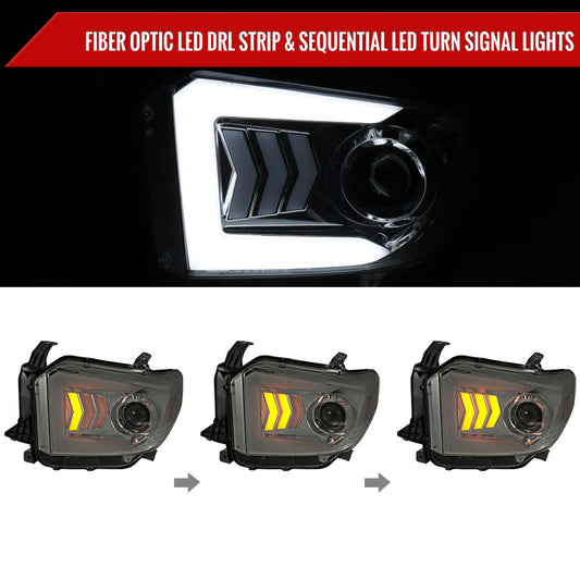 2014-2021 Toyota Tundra LED C-Bar Projector Headlights w/ Sequential Arrow Turn Signals (Chrome Housing/Smoked Lens)