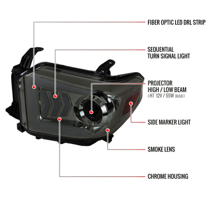 2014-2021 Toyota Tundra LED C-Bar Projector Headlights w/ Sequential Arrow Turn Signals (Chrome Housing/Smoked Lens)