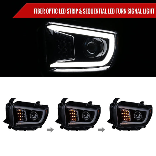 2014-2021 Toyota Tundra LED C-Bar Projector Headlights w/ Sequential Turn Signal Lights (Glossy Black Housing/Smoked Lens)