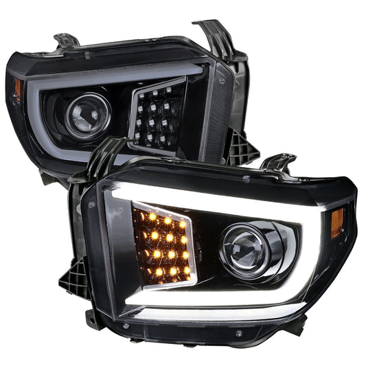 2014-2021 Toyota Tundra LED C-Bar Projector Headlights w/ Sequential Turn Signal Lights (Glossy Black Housing/Smoked Lens)