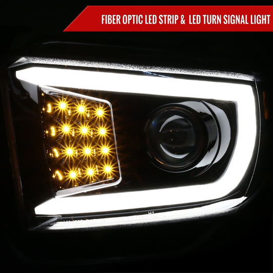 2014-2021 Toyota Tundra LED C-Bar Projector Headlights w/ LED Turn Signal Lights (Glossy Black Housing/Smoked Lens)