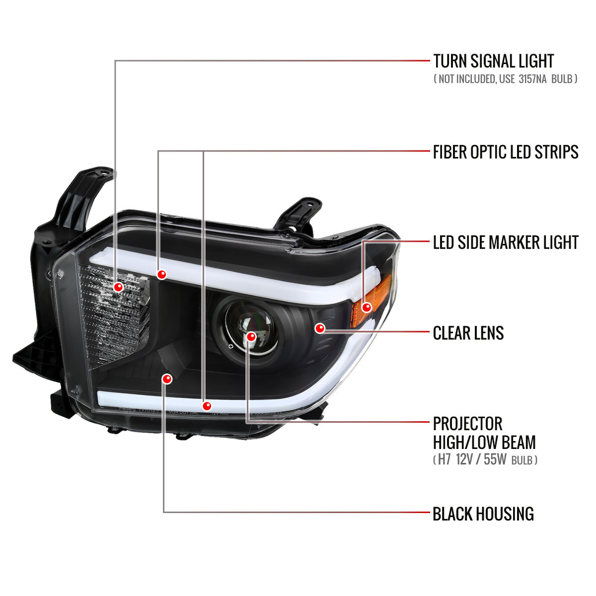 2014-2021 Toyota Tundra LED Projector Headlights (Matte Black Housing/Clear Lens)