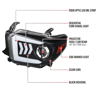 2014-2021 Toyota Tundra LED C-Bar Projector Headlights w/ Sequential Arrow Turn Signals (Matte Black Housing/Clear Lens)