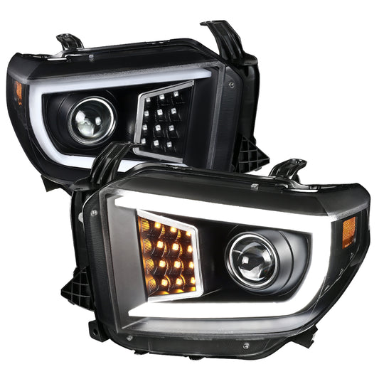 2014-2021 Toyota Tundra LED C-Bar Projector Headlights w/ LED Turn Signal Lights (Matte Black Housing/Clear lens)