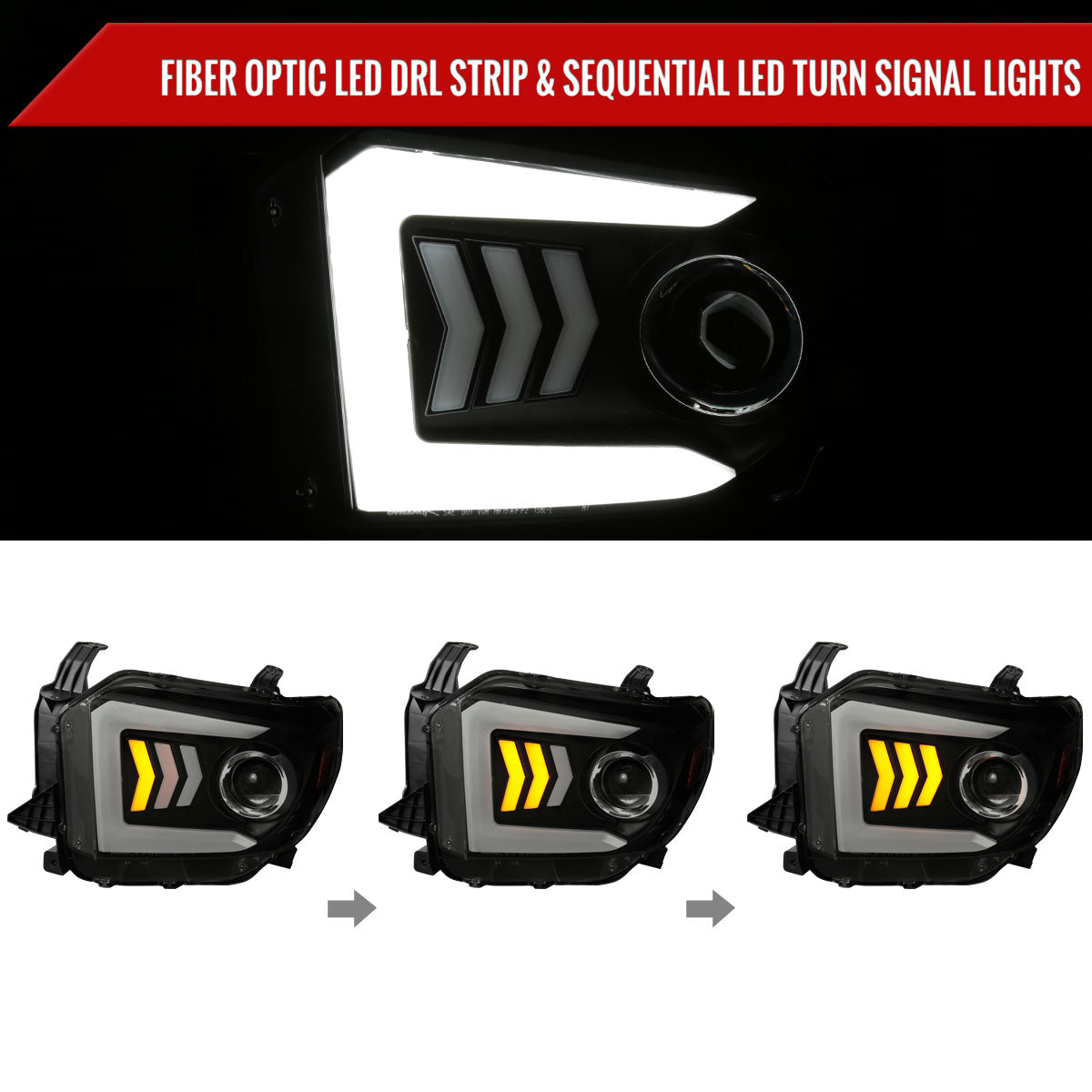 2014-2021 Toyota Tundra LED C-Bar Projector Headlights w/ Sequential Arrow Turn Signals (Black Housing/Smoked Lens)