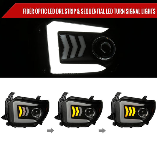 2014-2021 Toyota Tundra LED C-Bar Projector Headlights w/ Sequential Arrow Turn Signals (Black Housing/Smoked Lens)