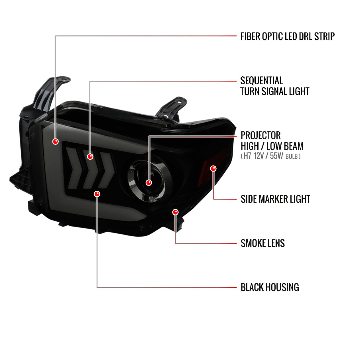 2014-2021 Toyota Tundra LED C-Bar Projector Headlights w/ Sequential Arrow Turn Signals (Black Housing/Smoked Lens)